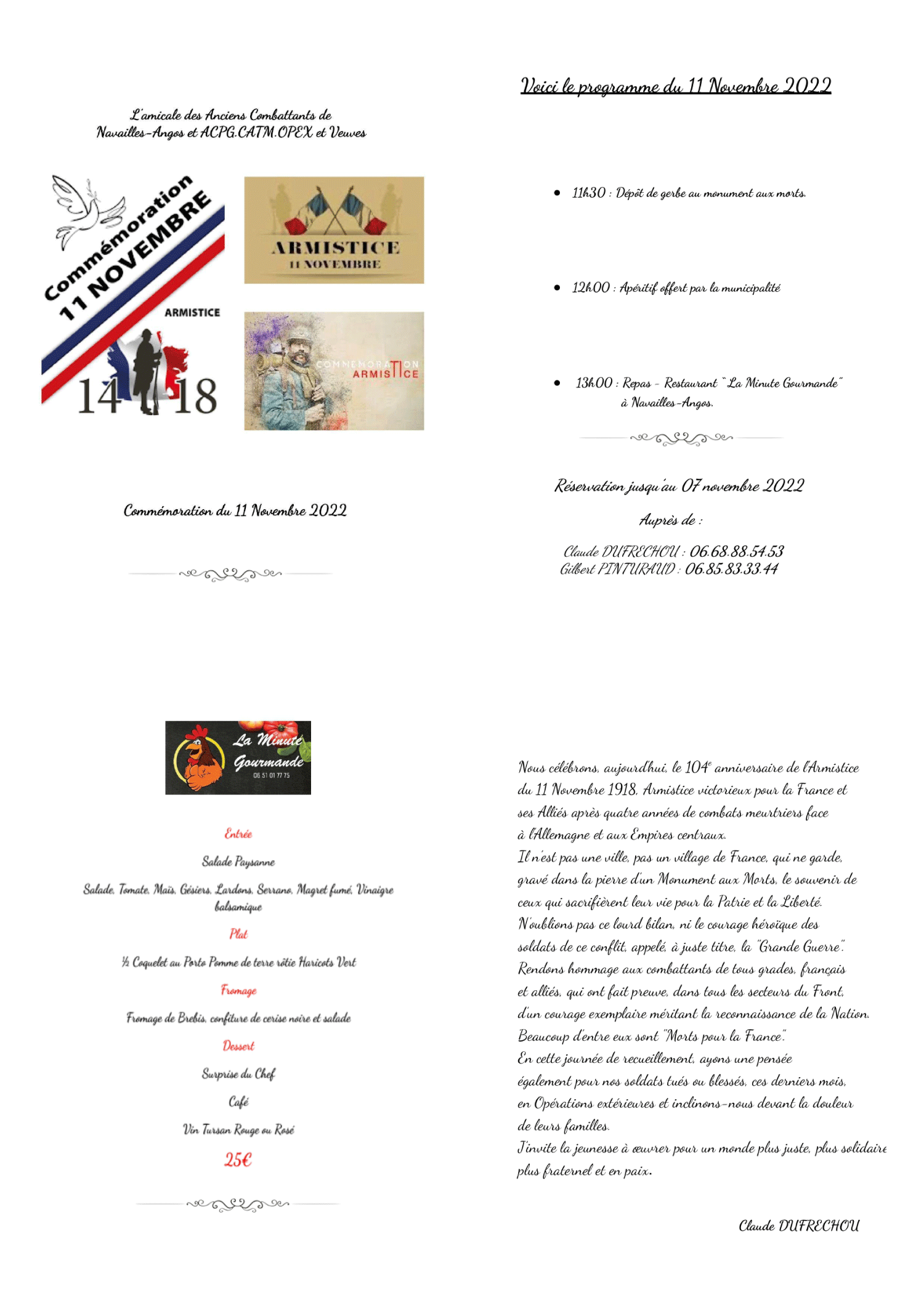 programme du 11 novembre 2022