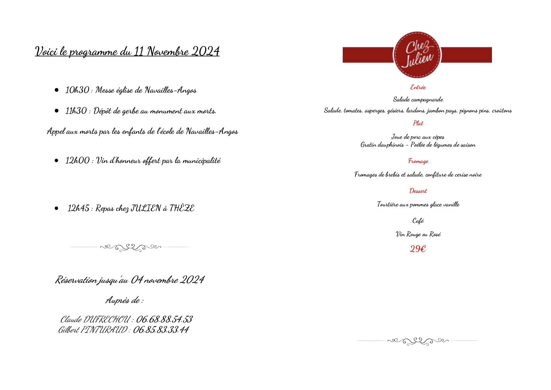 programme du 11 novembre 2022