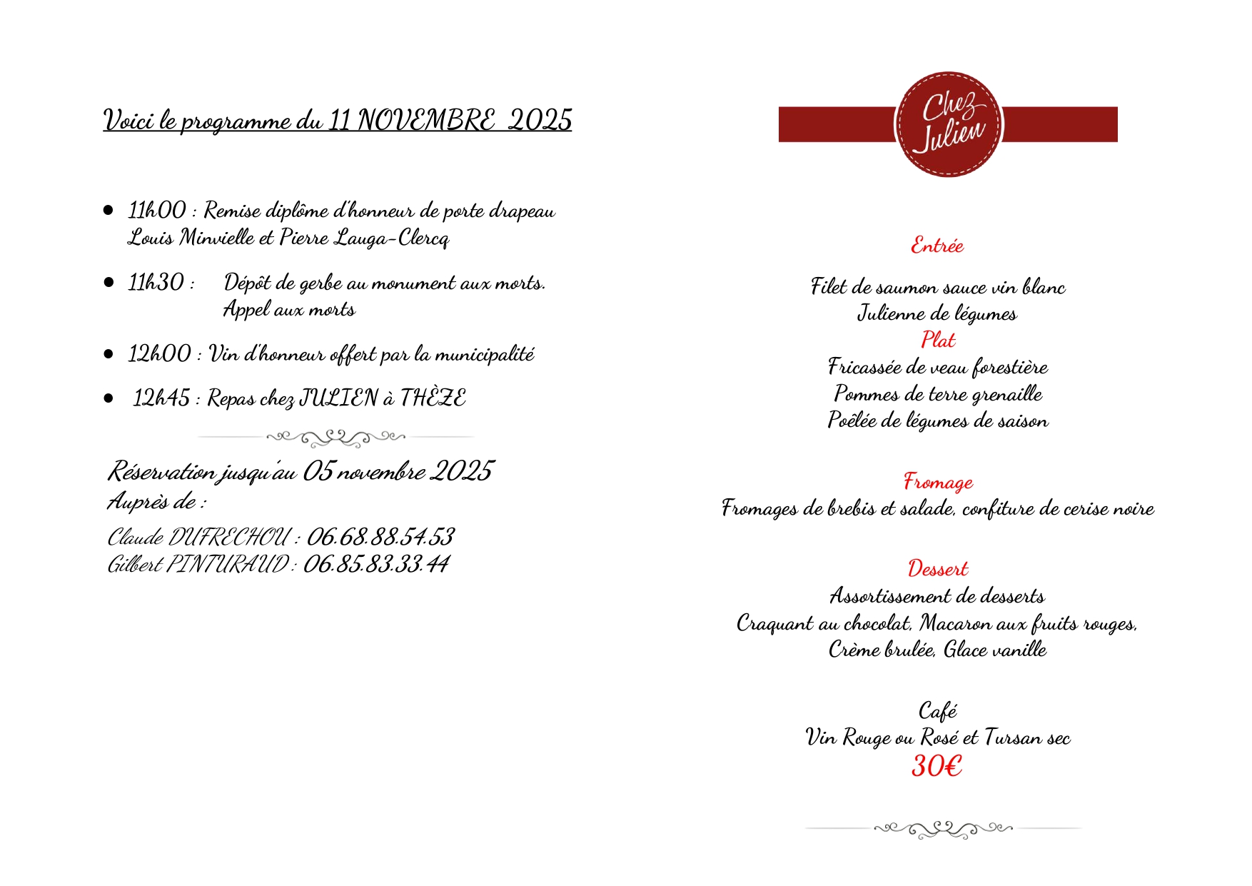 programme du 11 novembre 2022
